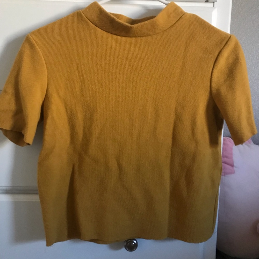 Zara Mustard Yellow Mock Neck Crop Top